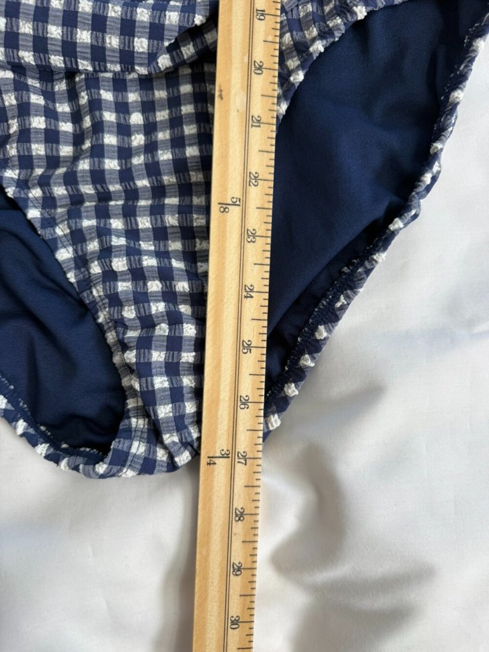 Ellen Tracy Gingham One Piece Swimsuit Ruched Tie Strap NWT Size M - Picture 9 of 10